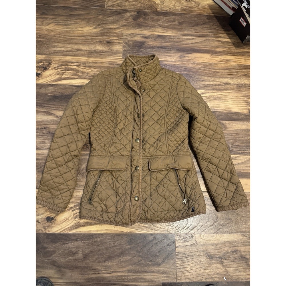 Joules Quilted Padded Long Jacket Coat Size 8 Pockets Riding Work Brown